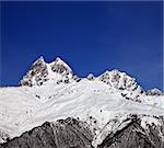 Mount Ushba in winter at sun day. Caucasus Mountains. Svaneti region of Georgia.
