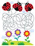 Maze 25 with ladybugs and flowers - eps10 vector illustration.