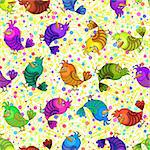 Seamless Background with Funny Colorful Birds, Cute Cartoon Characters of Different Colors and Moods, Sad, Angry, Cheerful and Insidious, Tile Pattern for your Design. Vector