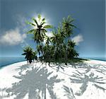 sea tropical island palm trees sun 3D illustration