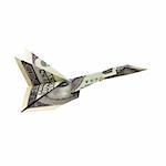 origami airplane from banknotes on a white background