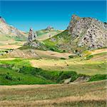 Rocky Landscape of Sicily with Many Hay Bales