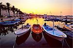 City of Split Riva at sunrise, landmarks silhouette, Dalmatia, Croatia