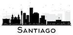 Santiago City skyline black and white silhouette. Vector illustration. Simple flat concept for tourism presentation, banner, placard or web site. Cityscape with landmarks
