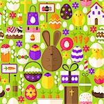 Green Easter Seamless Pattern. Flat Design Vector Illustration. Tile Background. Spring Holiday.