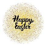 Happy Easter Lettering over Gold. Vector Illustration of Calligraphy with Golden Sparkle Decoration.