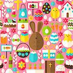 Pink Easter Seamless Pattern. Flat Design Vector Illustration. Tile Background. Spring Holiday.