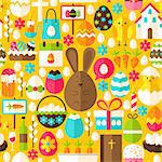 Yellow Easter Seamless Pattern. Flat Design Vector Illustration. Tile Background. Spring Holiday.