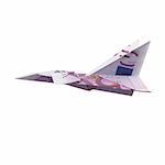 origami airplane from banknotes on a white background