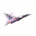 origami airplane from banknotes on a white background