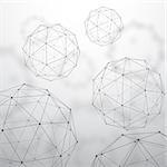 Low poly polygon mesh grid and 3d shapes on unfocused background