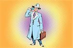 Sad clown businessman talking on the phone. Retro comic book style pop art retro illustration color vector
