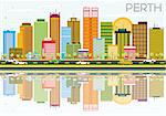Perth Skyline with Color Buildings, Blue Sky and Reflections. Vector Illustration. Business Travel and Tourism Concept. Image for Presentation Banner Placard and Web Site.