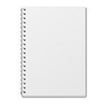 Notebook with empty blank cover isolated on white background. White object mock-up or template