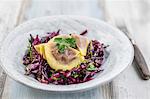 Red cabbage salad with walnut ravioli