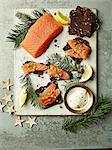 Gin and Pine Cured Salmon with preserved orange and crisp rye bread