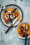 Pumpkin and carrot puree, carrot chips, roasted almonds, carrots, fresh thyme
