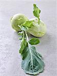 Two kohlrabi with leaves