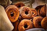 Sweetened bagels in a street kitchen