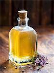 Homemade diy lavender and field horsetail (equisetum arvense) facial toner in a glass bottle