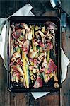 Leek, raw ham, mushrooms, walnuts, thyme