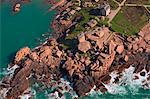 France, Brittany, Cotes-d'Armor, Perros-Guirec, Ploumanac'h lighthouse, Pink Granite Coast, aerial view