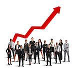 Businesspeople of successful company gathered with background arrow upwards