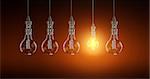 Light bulb lamps on a colour background. 3D rendering