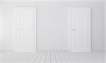 Two doors in empty room. 3D illustration. Choice concept