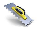 Finishing trowel with yellow black rubber handle. 3D render isolated on white background