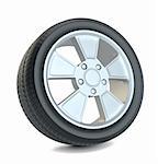 Car black new wheel, isolated on white background. 3d illustration