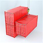 Shipping containers with crane hook. Transportation industry concept. 3d rendering