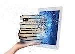 Books enter into the screen of an e-book