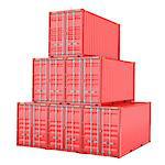 Stacked red cargo containers over white 3D Illustration