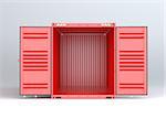 Open red cargo container on gray background. 3D rendering