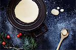 Batter on hotplate, making krumkake cookies, overhead view