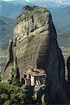View of Roussanou Monastery perched on rock formation, Meteora, Thassaly, Greece