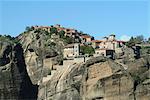 View of Varlaam Monastery on rock formation, Meteora, Thassaly, Greece