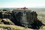 Elevated landscape view of Varlaam Monastery on rock formation, Meteora, Thassaly, Greece