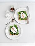 Toast topped with young spinach and poached egg