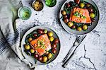 Grilled salmon with beans and potatoes
