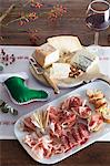 Cheese and ham platter on a Christmas dinner table