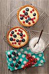 Tartlets with blueberries and red currants