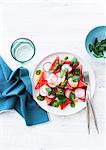Watermelon salad with radishes, pesto and peppermint