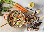 Veal casserole with carrots, mushrooms and mustard