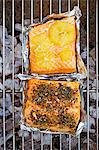 Salmon fillets on barbecue