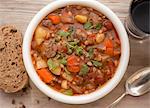 Beef & barley stew with carrots (seen from above)