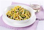 Bigoli pasta with broad beans and lemon