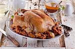 Roast chicken with chanterelle mushrooms and onions