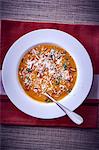 Butternut squah soup with almonds and Parmesan